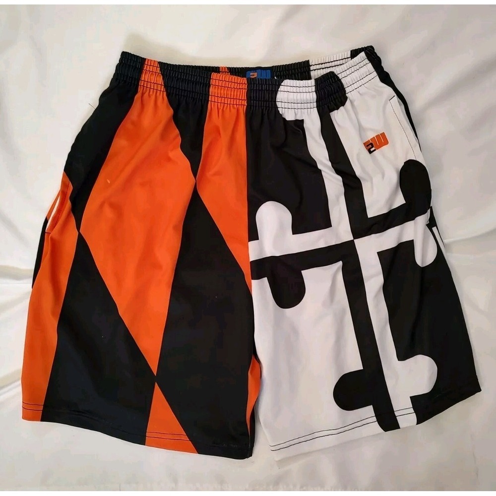 Fit 2 Win Shorts Maryland Flag Print Men's Basketball Orioles Orange & Black M - Picture 4 of 5